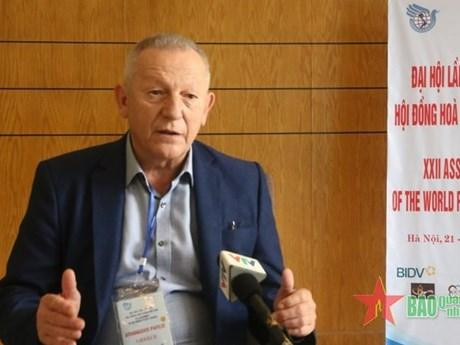 El secretario general del Consejo Mundial de la Paz, Athanasios Pafilis. (Fotografía: qdnd.vn)