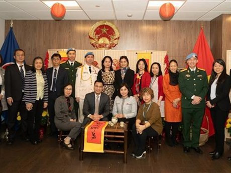 El embajador Dang Hoang Giang, jefe de la delegación permanente de Vietnam ante las Naciones Unidas, y los delegados (Fuente:VNA)