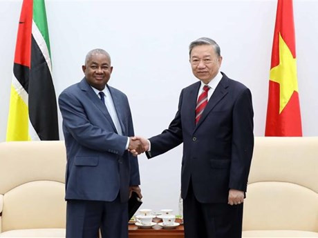 El ministro de Seguridad Pública de Vietnam, To Lam y el saliente embajador de Mozambique en Hanói, Leonardo Rosario Manuel Pene (Fuente: VNA)