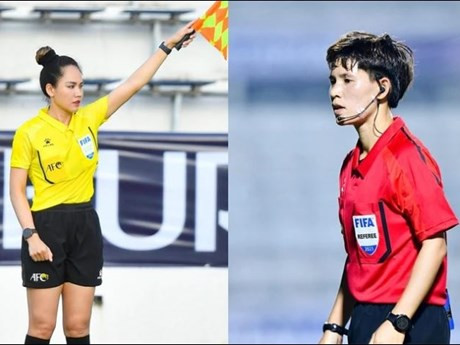 Le Thi Ly, árbitra de la FIFA en Vietnam (derecha), y la asistente Ha Thi Phuong (Fuente:VFF)