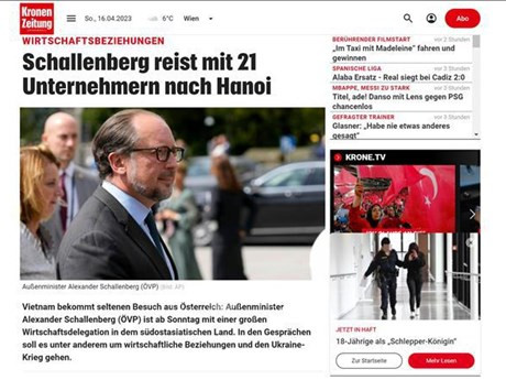 El diario Kronen Zeitung publicó un informe sobre la visita a Vietnam del ministro de Asuntos Exteriores de Austria, Alexander Schallenberg.