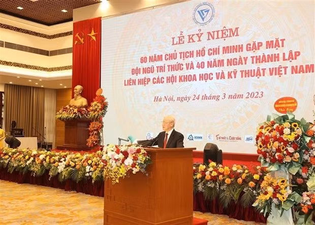 El secretario general del Partido Comunista de Vietnam, Nguyen Phu Trong, interviene en la ceremonia. (Foto: VNA)