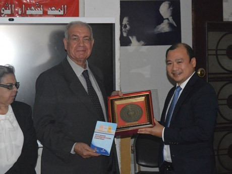El subjefe de la Dirección para el Trabajo de Información al Exterior de Vietnam Le Hai Binh (en la derecha) y dirigentes del Partido Socialista de Egipto. (Fuente: VNA)