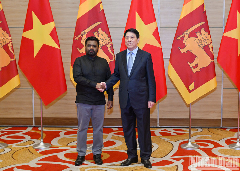 El presidente Luong Cuong (derecha) y su homólogo de Sri Lanka, Anura Kumara Dissanayak.