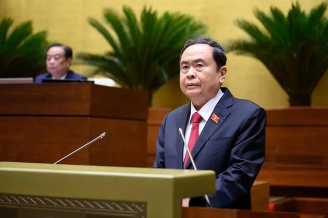 El presidente de la Asamblea Nacional de Vietnam, Tran Thanh Man, interviene en el período de sesiones. (Fuente: VNA)