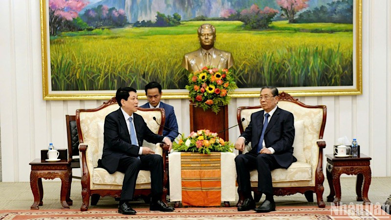 El presidente de Vietnam, Luong Cuong (izquierda), se reúne con el exsecretario general del Partido Popular Revolucionario de Laos Choummaly Sayasone (Foto: VNA)