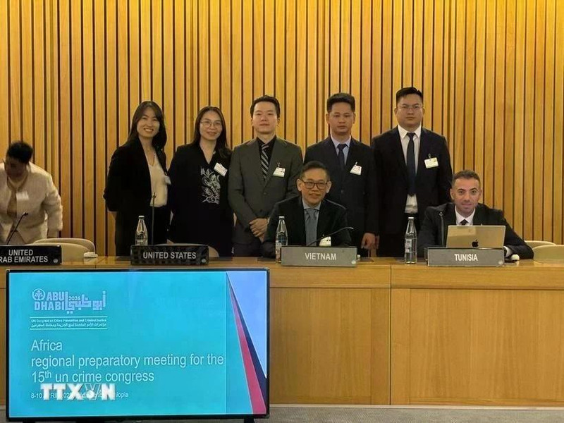 La delegación vietnamita asiste a la Reunión Preparatoria Regional Africana para el 15º Congreso de las Naciones Unidas sobre Prevención del Delito y Justicia Penal. (Foto: VNA) 