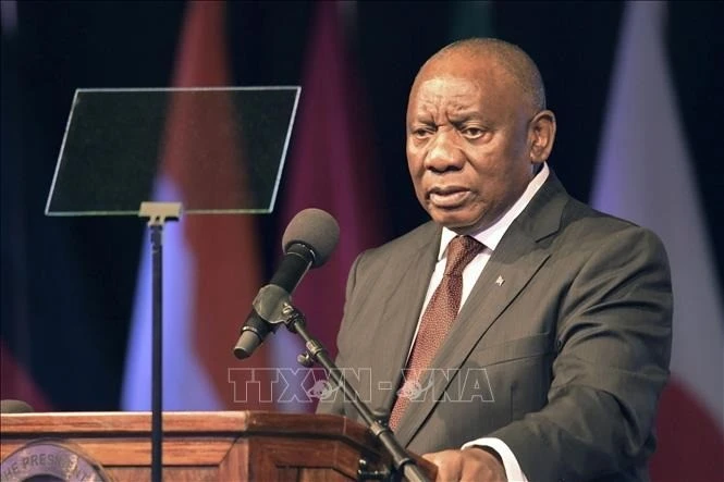 El presidente sudafricano, Cyril Ramaphosa, pronuncia el discurso de apertura en la Reunión de Ministros de Relaciones Exteriores del G20 en Sudáfrica. (Foto: VNA)