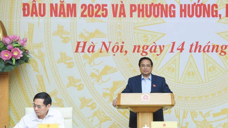 El primer ministro Pham Minh Chinh interviene en la sesión de trabajo. (Foto: VNA) 
