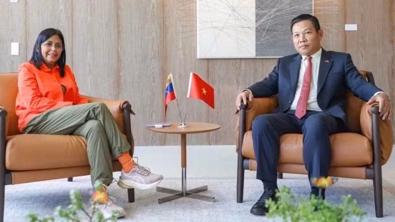 La vicepresidenta ejecutiva de Venezuela, Delcy Rodríguez, y el embajador de Vietnam en Venezuela, Vu Trung My (Foto: Cortesía de la Embajada de Vietnam en Venezuela)