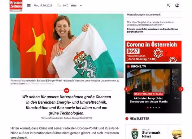 El periódico austriaco Kronen Zeitung publicó el artículo sobre la visita de la delegación empresarial austriaca. (Fotografía: VNA)