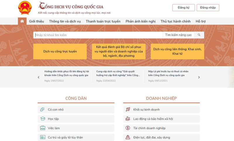 El Portal Nacional de Servicios Públicos de Vietnam.