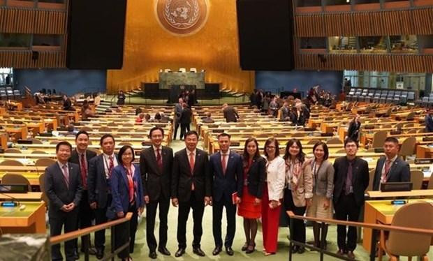Delegación de Vietnam participante en la sesión de votación del 77 período de la Asamblea General de la ONU. (Fotografía: VNA)