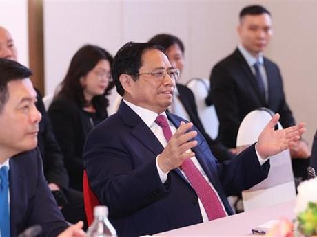 El primer ministro de Vietnam, Pham Minh Chinh, interviene en la cita. (Fotografía: VNA)