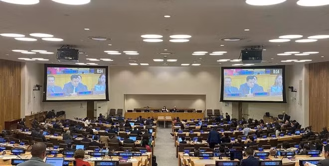 El embajador Dang Hoang Giang, representante permanente de Vietnam ante la ONU, habla en la reunión. (Foto: VNA) El embajador Dang Hoang Giang, representante permanente de Vietnam ante la ONU, habla en la reunión. (Foto: VNA)