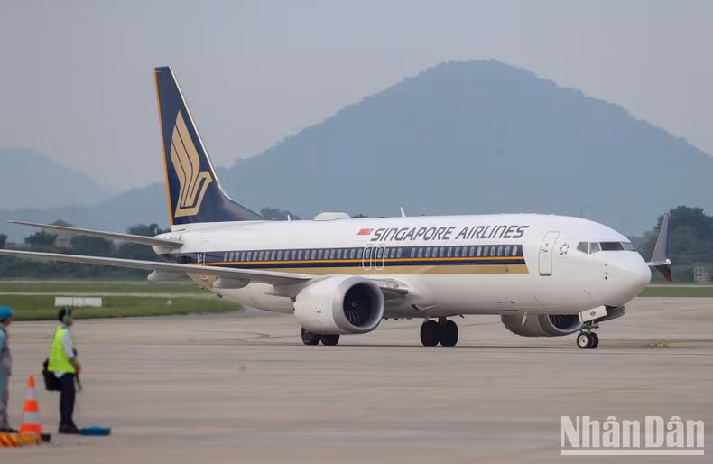 [Foto] Premier de Singapur llega a Hanói para iniciar su visita oficial a Vietnam ảnh 1