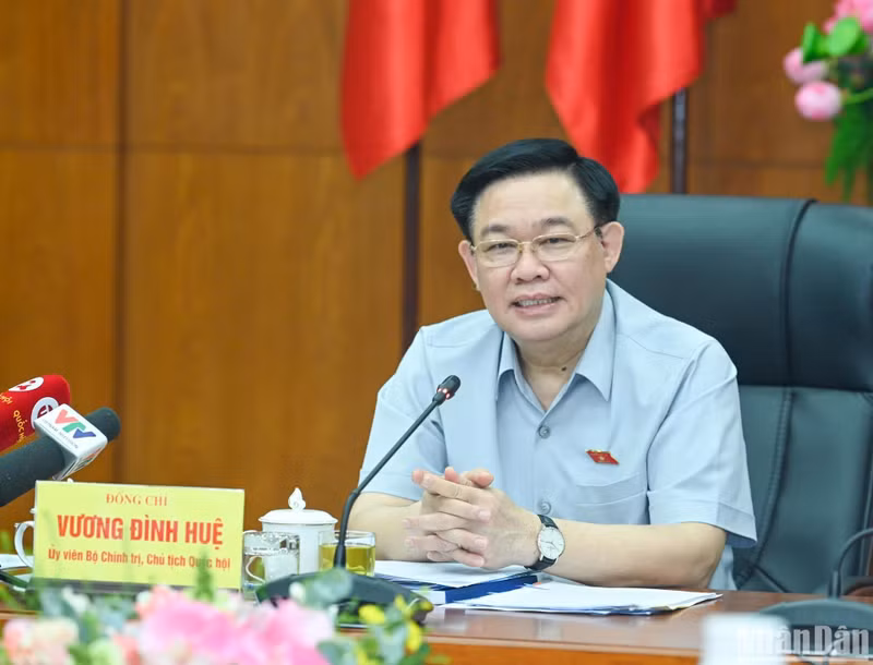 Dinh Hue pronuncia el discurso de apertura en la reunión.