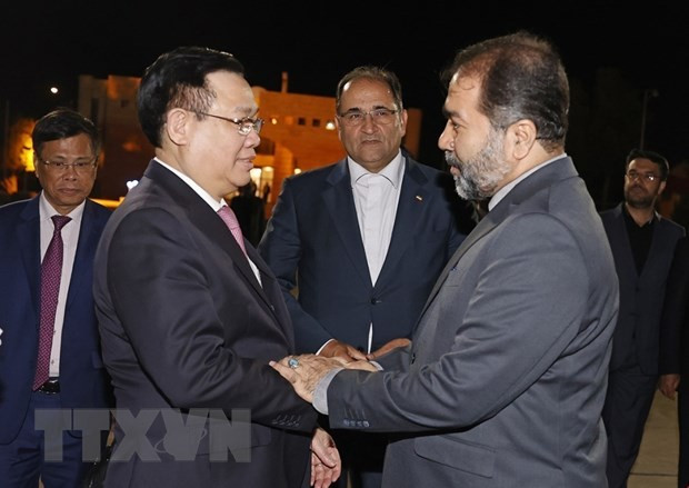 El gobernador de Isfahan, Reza Mortazavi, despide al presidente de la Asamblea Nacional, Vuong Dinh Hue, en el aeropuerto internacional de Isfahan. (Foto: Doan Tan/VNA)