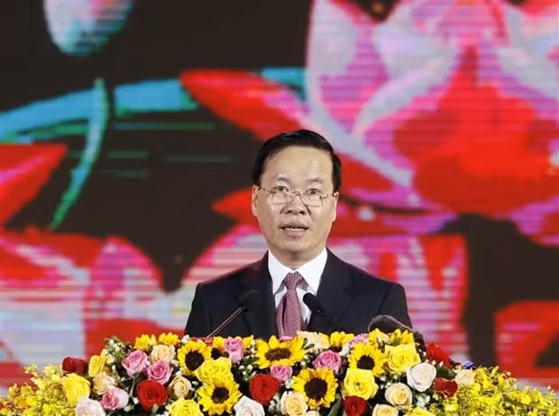 El presidente vietnamita, Vo Van Thuong, habla en el evento. (Foto: VNA)