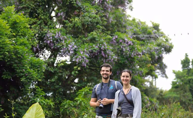 La pareja se detiene en camino para contemplar un árbol “than mat”.