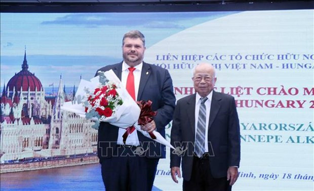 El presidente de la Asociación de Amistad Vietnam-Hungría de Ciudad Ho Chi Minh, Le Minh Triet (derecha), y el cónsul general de Hungría en la ciudad, Lehocz Gabor. (Foto: VNA)