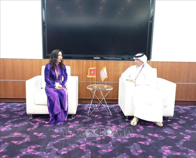 La viceministra de Relaciones Exteriores de Vietnam, Le Thi Thu Hang, sostiene conversaciones con el secretario de Estado de Asuntos Exteriores de Qatar, Soltan bin Saad al-Muraikhi. (Foto:VNA)