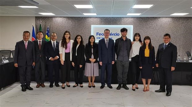La embajadora Pham Thi Kim Hoa y embajadores de la ASEAN durante el viaje de trabajo. (Fotografía: VNA)