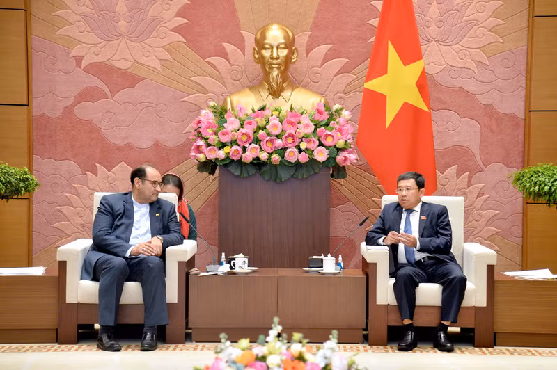 El presidente de la Comisión de Asuntos Exteriores de la Asamblea Nacional de Vietnam, Vu Hai Ha (derecha), recibe al titular del Grupo Parlamentario de Amistad Irán-Vietnam, Jalil Rahimi Jahan Abadi. (Foto: daibieunhandan.vn)