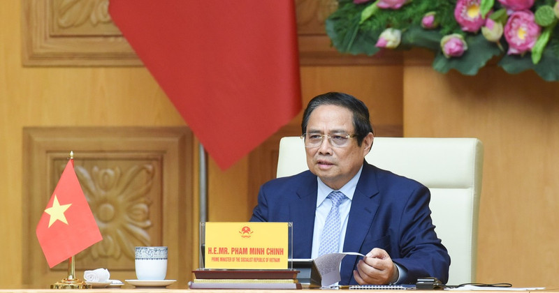 El primer ministro Pham Minh Chinh interviene en la cumbre virtual sobre el cambio climático.