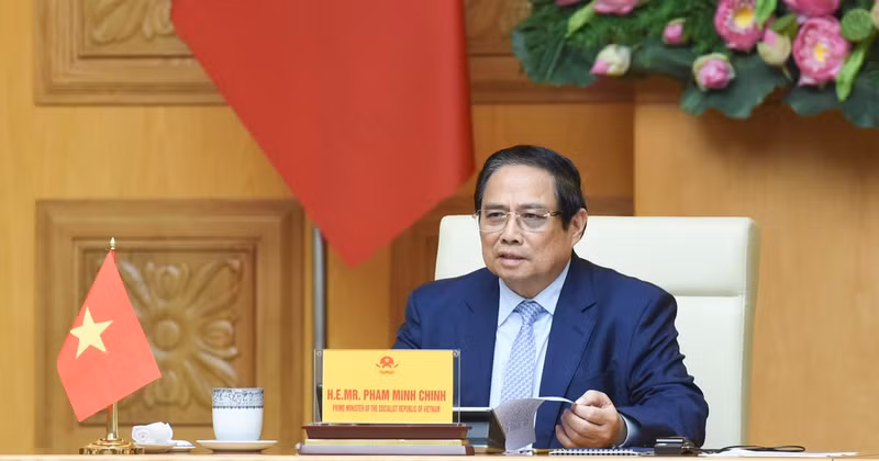 El primer ministro Pham Minh Chinh interviene en la cumbre virtual sobre el cambio climático.