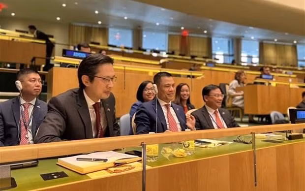 Delegación de Vietnam en la sesión de votación. (Fotografía: VNA)