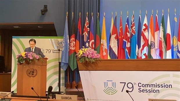 El vicecanciller vietnamita Do Hung Viet, al frente de una delegación del país, participó en la 79ª reunión anual de la Comisión Económica y Social de las Naciones Unidas para Asia y el Pacífico (CESPAP), efectuada en Bangkok. (Foto: VNA)