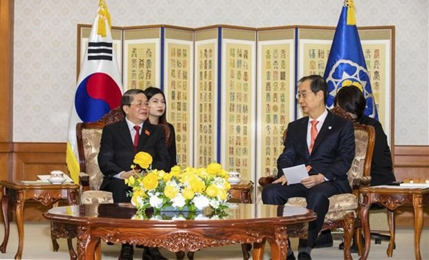 Premier Han Duck-soo recibe al vicepresidente parlamentario de Vietnam Nguyen Duc Hai. (Foto: VNA)