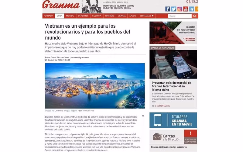 Medios cubanos exaltan 50 años de la reunificación vietnamita. (Foto: VNA)