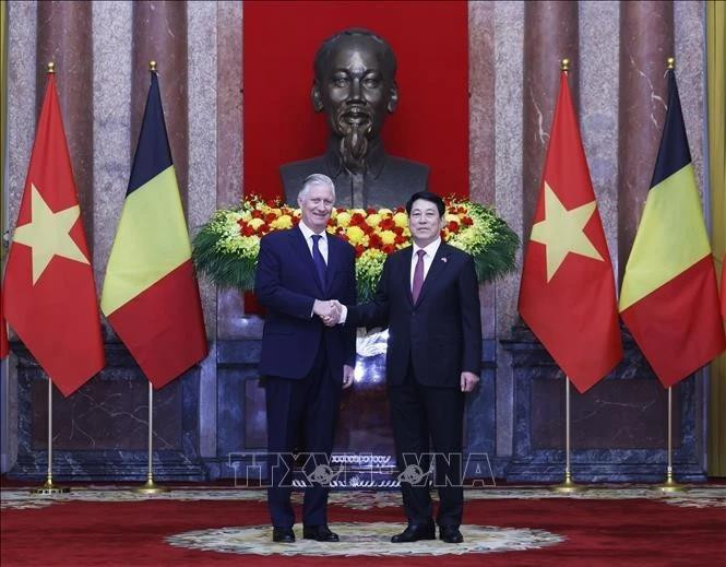 El presidente vietnamita, Luong Cuong, (derecha) y el rey Felipe de Bélgica. (Foto: VNA)