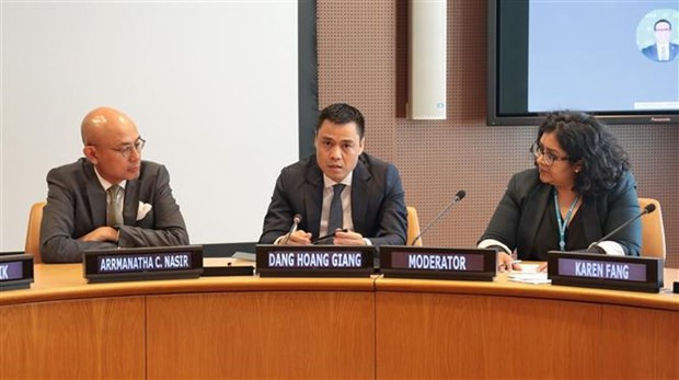 El embajador Dang Hoang Giang, jefe de la misión permanente de Vietnam ante las Naciones Unidas, habla en el evento. (Foto: VNA)
