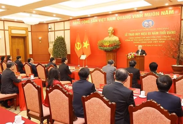 El secretario general del Partido Comunista de Vietnam, Nguyen Phu Trong, interviene en la cita. (Fotografía: VNA)