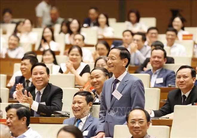 El presidente del Grupo Geleximco, Vu Van Tien, interviene en la conferencia nacional. (Fotografía: VNA)