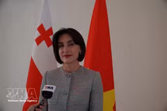 La viceprimera ministra y canciller de Georgia, Maka Botchorishvili, en la entrevista. (Fuente: VNA)