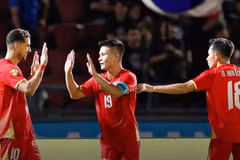 Los jugadores vietnamitas celebran el gol de Quang Hai (número 19). (Foto: Federación de Fútbol de Vietnam)