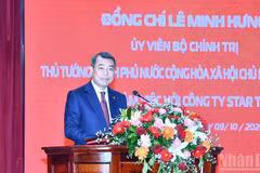 El primer ministro Le Minh Hung interviene en el encuentro. (Foto: Nhan Dan) 
