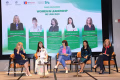Nguyen Thi Phuong Thao, presidenta y directora ejecutiva de Sovico Group, compartió sus reflexiones en la sesión de debate sobre el tema "Mujeres Líderes". (Foto: VNA)