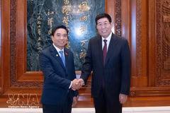 El vicepresidente de la Asamblea Nacional de Vietnam y titular del Grupo Parlamentario de Amistad Vietnam-China, Nguyen Doan Anh, se reúne con Bayanqolu, presidente del Comité de Asuntos Étnicos de la Asamblea Popular Nacional de China y del Grupo Parlamentario de Amistad China-Vietnam. (Foto: VNA)