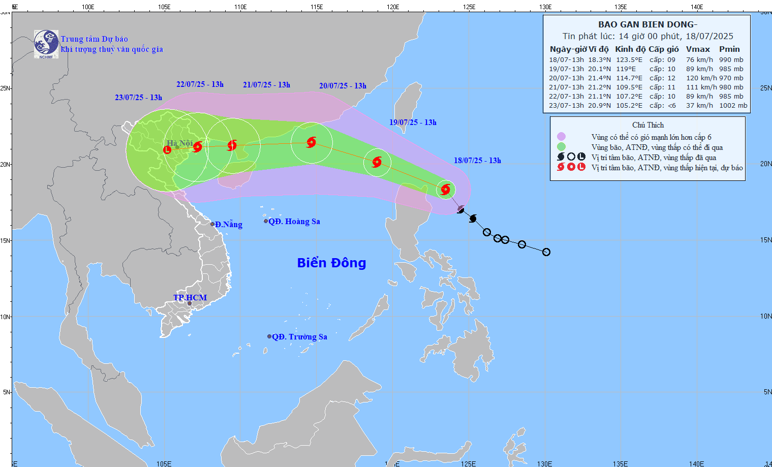 El tifón Wipha se acerca al Mar del Este. (Foto: Centro Nacional de Pronóstico Hidrometeorológico de Vietnam)