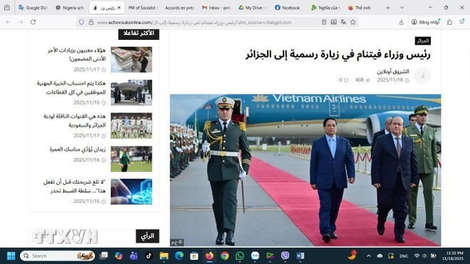 El periódico Ennahar informa sobre la visita. (Foto: Captura de pantalla/VNA)