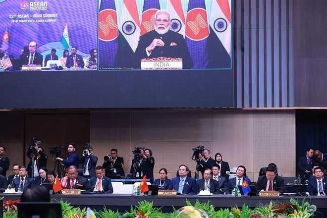 El primero ministro de la India, Narendra Modi, habla en la cita. (Foto: VNA) El primero ministro de la India, Narendra Modi, habla en la cita. (Foto: VNA)