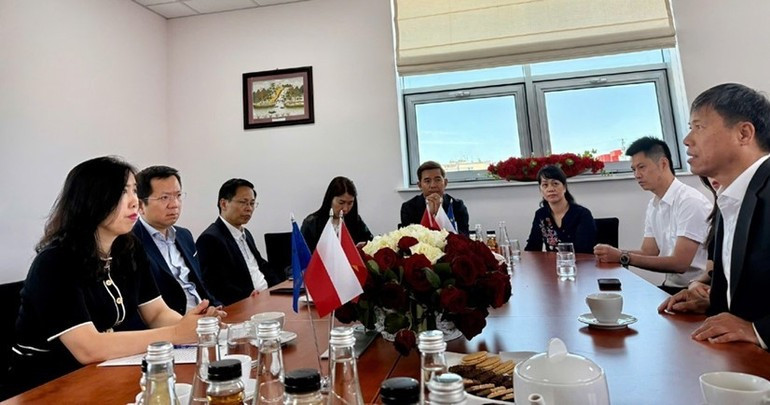 La delegación del CEVE visita el centro comercial ASG en Varsovia. (Fotografía: Comité Estatal sobre Vietnamitas en el Extranjero) La delegación del CEVE visita el centro comercial ASG en Varsovia. (Fotografía: Comité Estatal sobre Vietnamitas en el Extranjero)