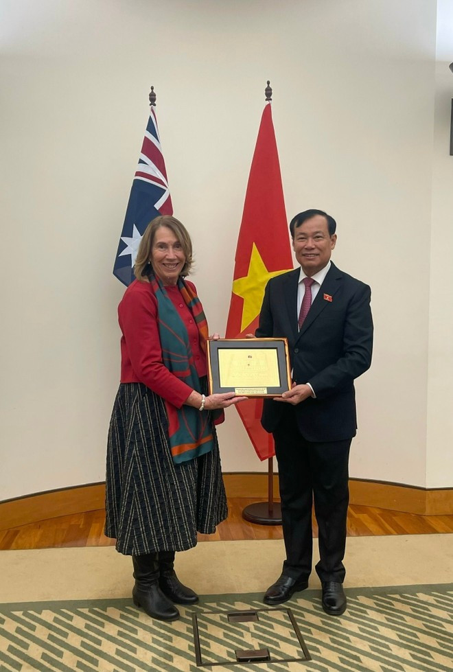 El jefe de la Comisión de Defensa, Seguridad y Relaciones Exteriores de la Asamblea Nacional de Vietnam, Le Tan Toi, se reúne con la presidenta del Senado de Australia, Sue Lines. (Foto: VNA) El jefe de la Comisión de Defensa, Seguridad y Relaciones Exteriores de la Asamblea Nacional de Vietnam, Le Tan Toi, se reúne con la presidenta del Senado de Australia, Sue Lines. (Foto: VNA)