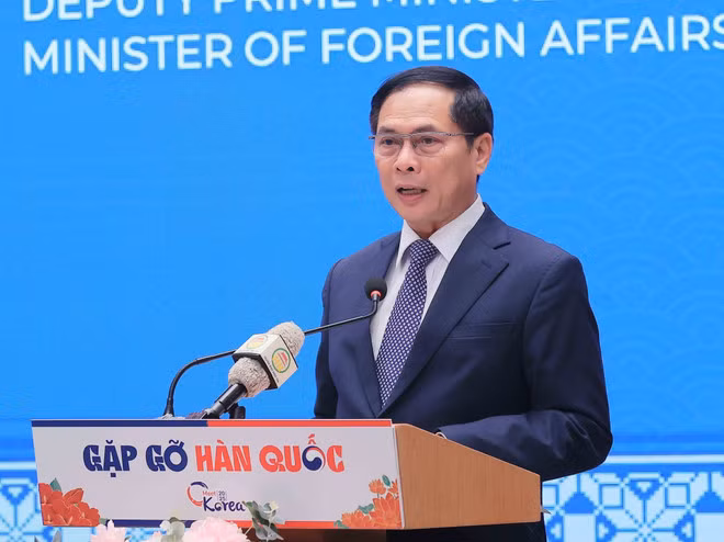 El viceprimer ministro y canciller de Vietnam, Bui Thanh Son, habla en el evento (Fuente: VNA)