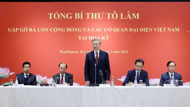 El secretario general del PCV, To Lam, interviene en el encuentro. (Foto: Thong Nhat/VNA)